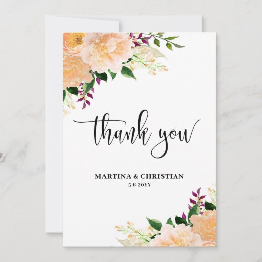 Peach Floral Wedding Bedankkaart (Voorkant)
