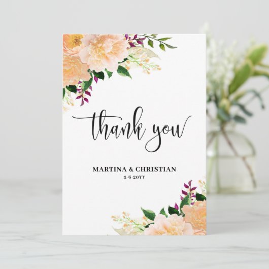 Peach Floral Wedding Bedankkaart (Staand voorkant)