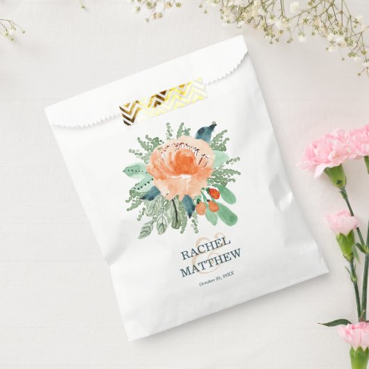 Peach Floral Wedding Bedankzakje (Gezegeld)