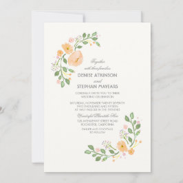 Peach Floral Wedding Invitation Kaart