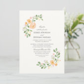 Peach Floral Wedding Invitation Kaart (Staand voorkant)