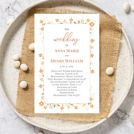 Peach Floral Wedding Kalligrafie Programma