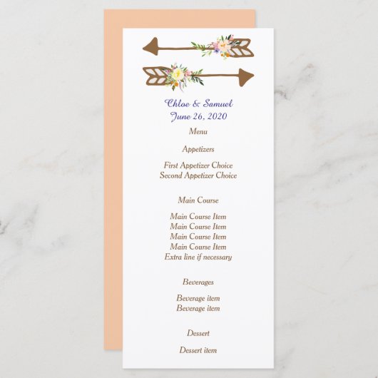 Peach Floral Wedding Menu (Voorkant / Achterkant)