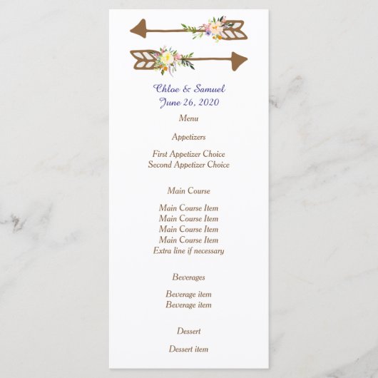 Peach Floral Wedding Menu (Voorkant)