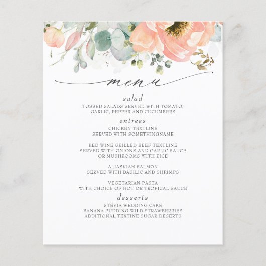 Peach Floral Wedding Menu (Voorkant)