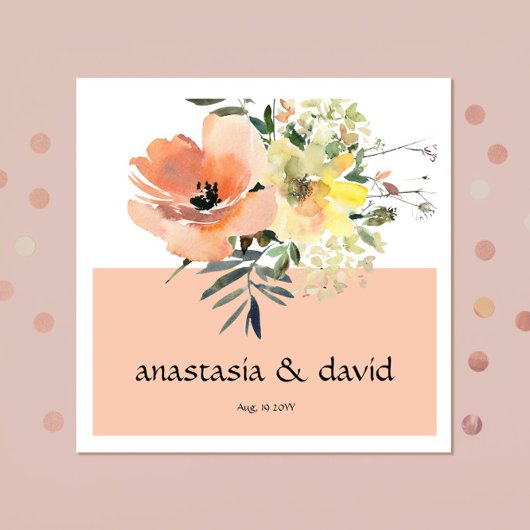 Peach Floral Wedding Napkins Servet