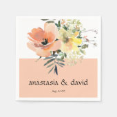 Peach Floral Wedding Napkins Servet (Voorkant)