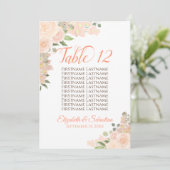 Peach Floral Wedstrijding Table Number & Names Lar (Staand voorkant)