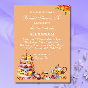 Peach Floral Whimsical Tea Vrijgezellenfeest Kaart