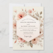 Peach Floral Whimsy Wedding Kaart (Voorkant)