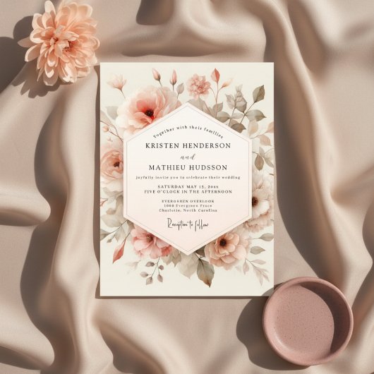 Peach Floral Whimsy Wedding Kaart