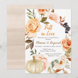 Peach Floral White Glitter Pumpkin Couples Shower Kaart