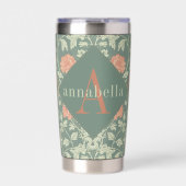 Peach Floral William Morris Elegant Monogram Geïsoleerde Drinkbeker (Voorkant)