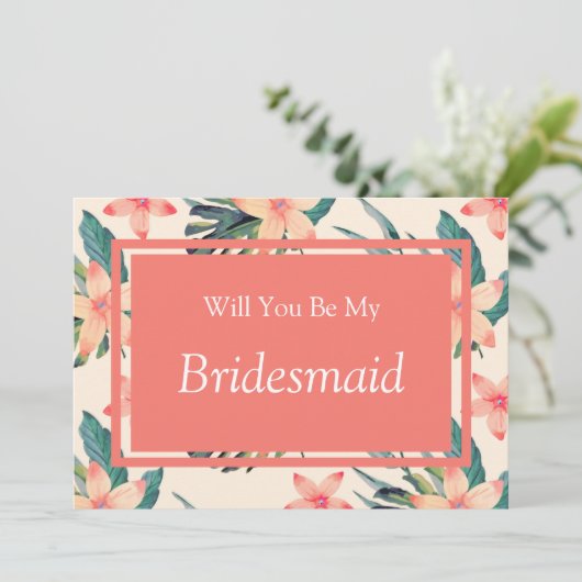 Peach Floral zal je mijn bruidsmeisje voorstel Kaart (Staand voorkant)