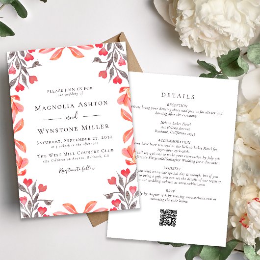 Peach Florals Alles in een bruiloft Kaart