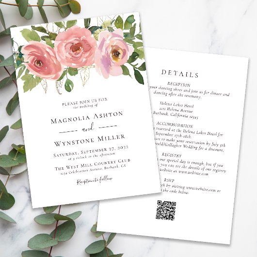 Peach Florals Alles in een bruiloft Kaart