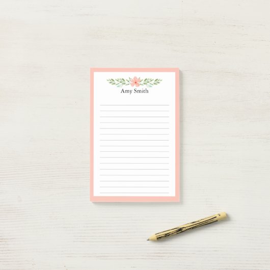 Peach Florals gepersonaliseerde voering Post-it® Notes (Op bureau)