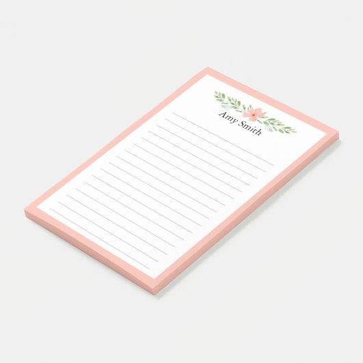 Peach Florals gepersonaliseerde voering Post-it® Notes (Schuin)
