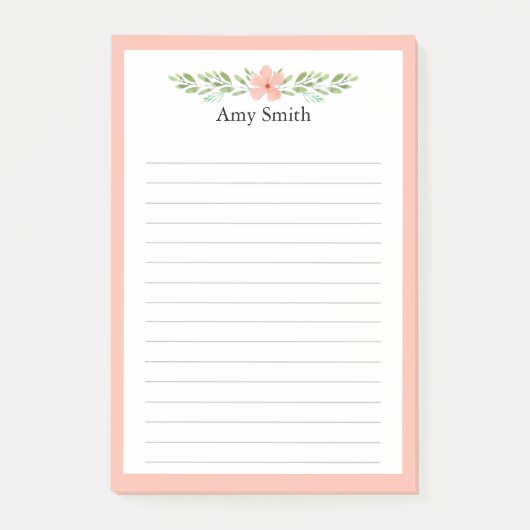 Peach Florals gepersonaliseerde voering Post-it® Notes (Voorkant)