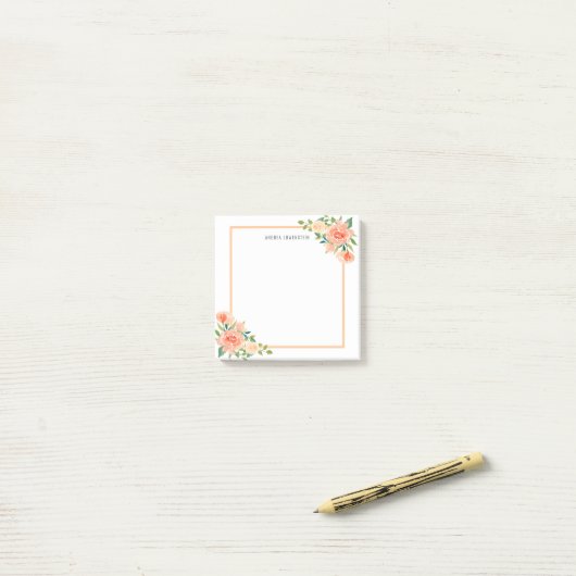 Peach Florals Moderne Border Chic Post-it® Notes (Op bureau)