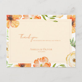 Peach Florals Romantic Garden Wedding Thank You Briefkaart