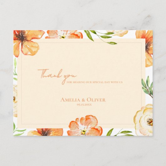 Peach Florals Romantic Garden Wedding Thank You Briefkaart (Voorkant)