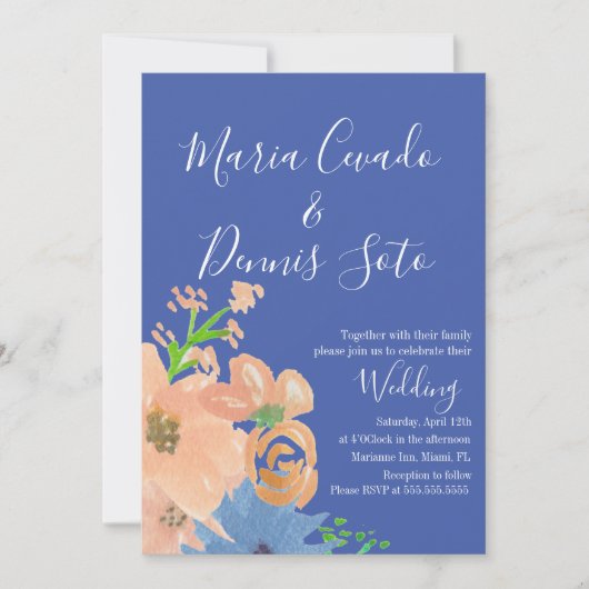 Peach Florals Script Wedding Bold Waterverf Kaart (Voorkant)
