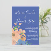Peach Florals Script Wedding Bold Waterverf Kaart (Staand voorkant)