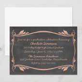 Peach Flourish Chalkboard Afstuderen Invite Kaart (Voorkant / Achterkant)
