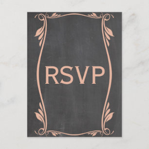 Peach Flourish Chalkboard RSVP Briefkaart