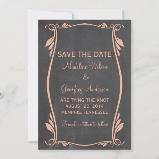 Peach Flourish Chalkboard Save the Date Invite (Voorkant)