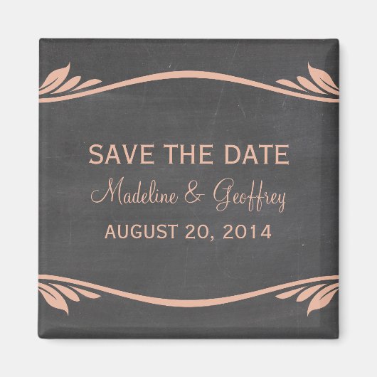 Peach Flourish Chalkboard Save the Date Magnet (Voorkant)