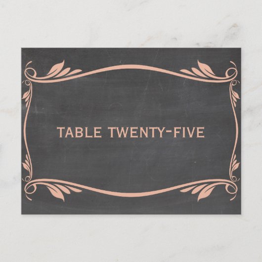 Peach Flourish Chalkboard Table Number Briefkaart (Voorkant)