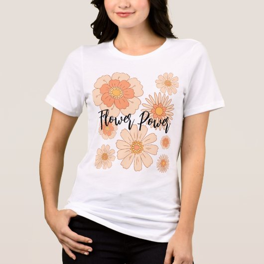 Peach Flower Power Chich Boho bloem Tri-Blend Shirt (Voorkant)