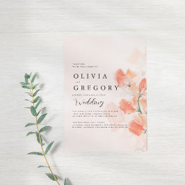 Peach Flower Simple Elegant Wedding Kaart