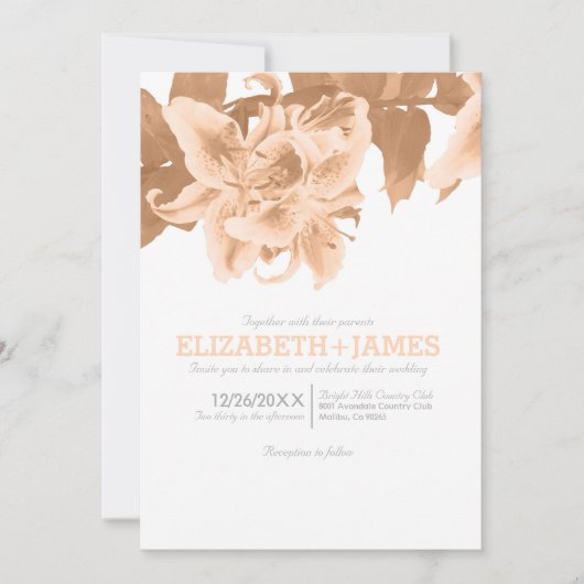 Peach Flower Wedding-uitnodigingen Kaart (Voorkant)
