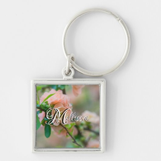 Peach Flowering Quince Square Sleutelhanger (Voorkant)