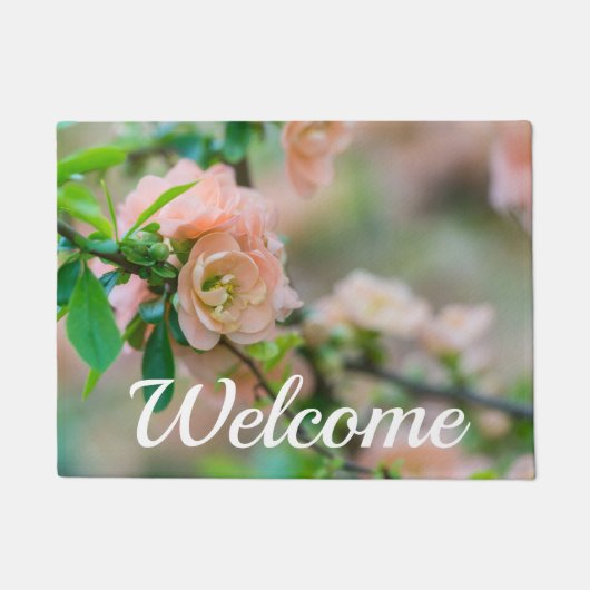 Peach Flowering Quince Welcome Doormat Deurmat (Voorkant)
