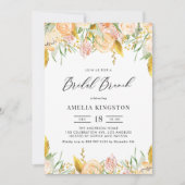 Peach Flowers and Gold Leaves Bridal Brunch Kaart (Voorkant)