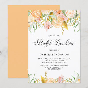 Peach Flowers and Gold Leaves Bridal Luncheon Kaart