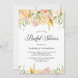 Peach Flowers and Gold Leaves Vrijgezellenfeest Kaart