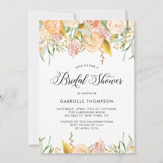 Peach Flowers and Gold Leaves Vrijgezellenfeest Kaart (Voorkant)