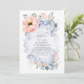 Peach Flowers and Greenery Dusty Blue Baptism Kaart (Staand voorkant)