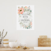 Peach Flowers and Greenery Wedding Welcome Poster (Keuken)