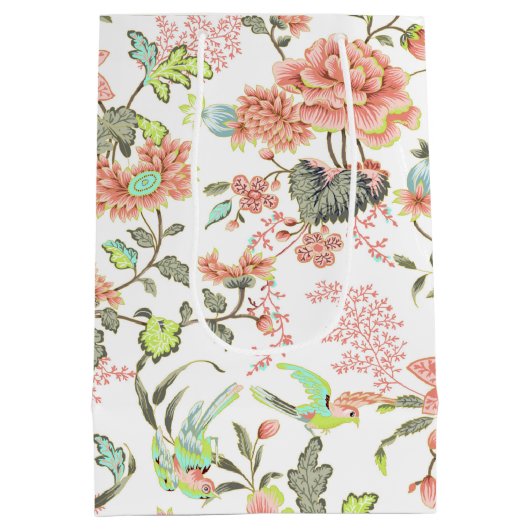 Peach Flowers and Hummingbird Medium Gift Bag Medium Cadeauzakje (Achterkant)
