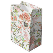 Peach Flowers and Hummingbird Medium Gift Bag Medium Cadeauzakje (Achterkant Gekanteld)