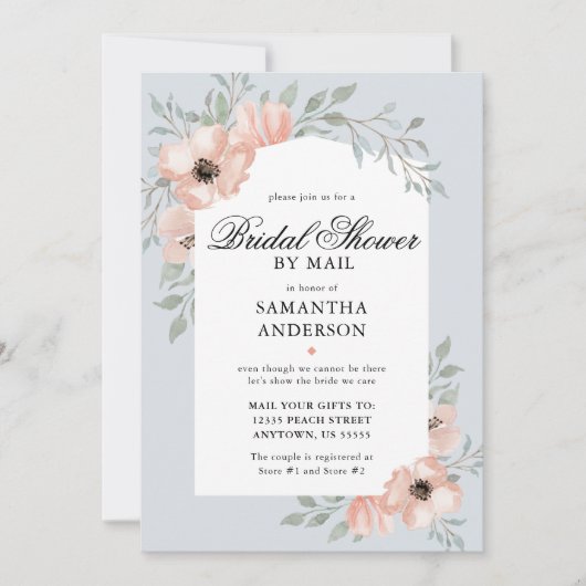 Peach Flowers Dusty Blue Vrijgezellenfeest per pos Kaart (Voorkant)