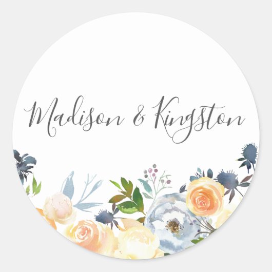 Peach Flowers Elegant Wedding Favor Ronde Sticker (Voorkant)