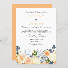 Peach Flowers Elegant Wedding Invitation Kaart