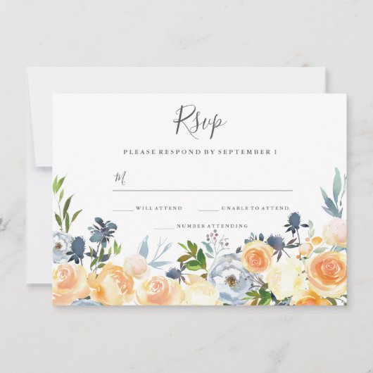 Peach Flowers Elegant Wedding nodigt RSVP uit Kaart (Voorkant)